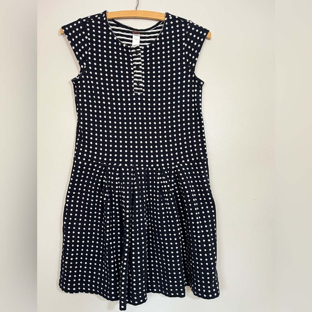 Tea Collection Black and White Polka Dot Cotton Knit Pleated Dress Girls 12